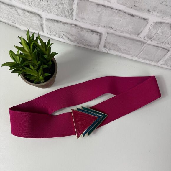 Vintage 1980's Nan Lewis Elastic Belt with Triangle Enamel Buckle - Picture 1 of 5